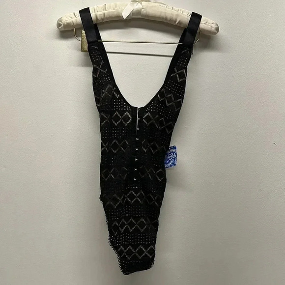 Free People Thank You Never Bodysuit Thong Lace See Thru Black Nwt New Size XS - Picture 2 of 11